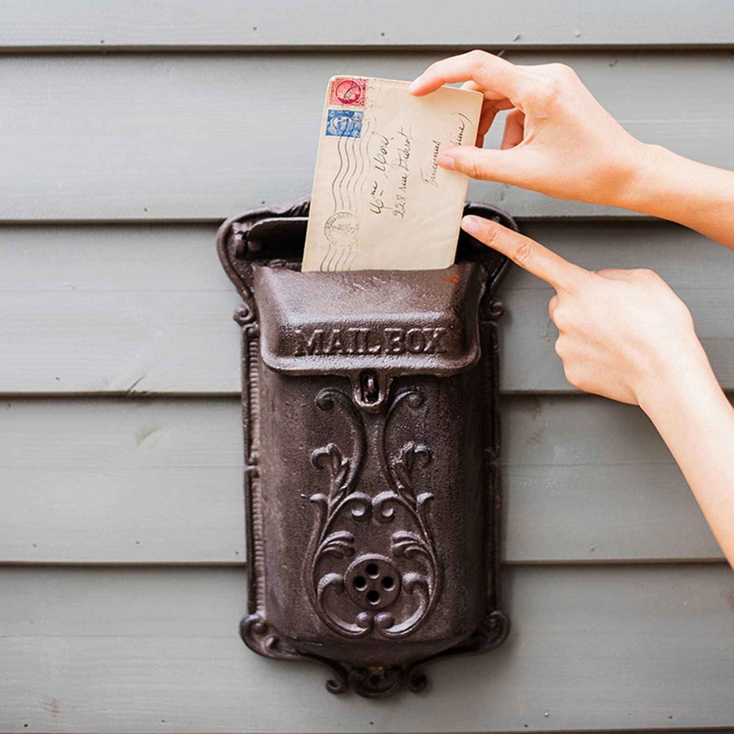 Suggestion Box Letter Box Complaint Box Wall-Mount Mailbox, Large Capacity Mail Box, Cast Iron Rust-Proof Metal Post Box, Mailboxes for Outside, Garden Waterproof Decor Postbox Letter Box ( Size : 20x