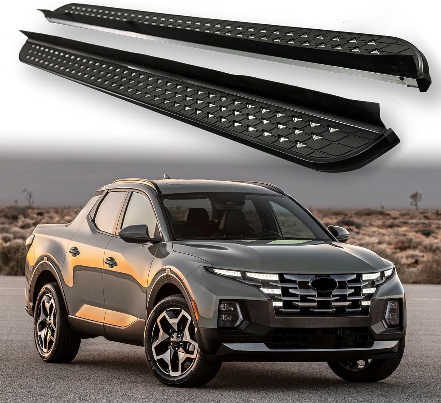 2Pcs Running Boards Side Steps Pedal Nerf Bars Fits for Hyundai Santa Cruz 2022 2023 2024 2025 Black Nerf Bar and Silver Nerf Bar (Black)