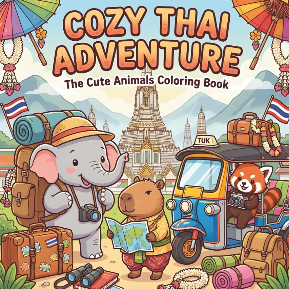Cozy Thai Adventure: The Cute Animals Coloring Book: Experience the unique beauty of Thailand – mindful coloring for teens and adults. (Simply Thai Cozy)