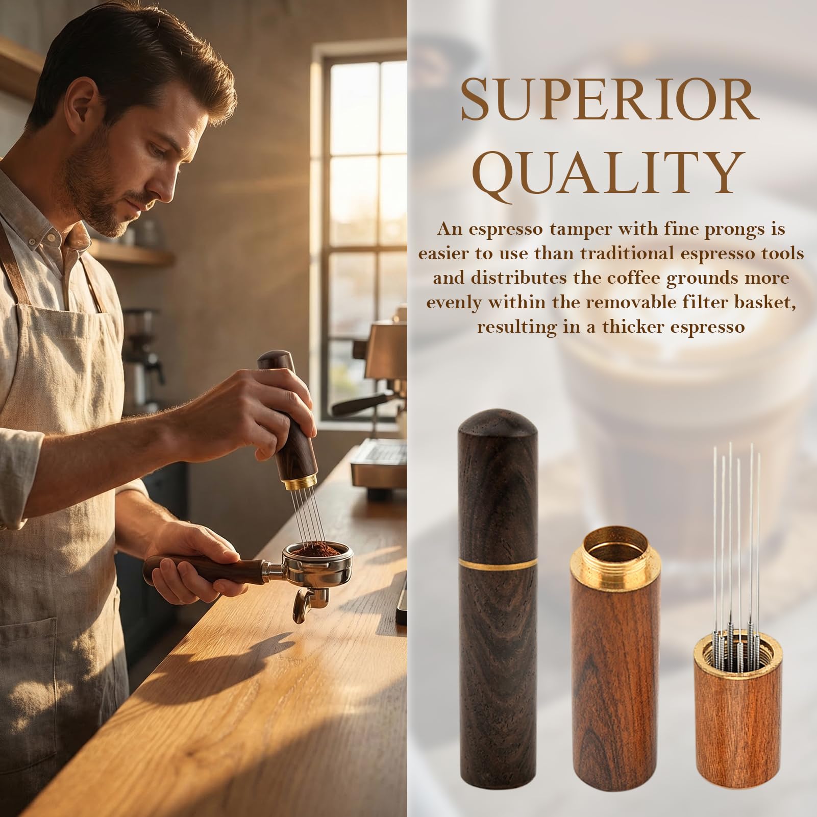 2 Szt. WDT Tool do Espresso, Narzędzie do Rozprowadzania Kawy z 6 Cienkimi Igłami i Uchwytem z Naturalnego Drewna, Akcesoria do Kawy dla Portafiltra, Home Barista i Przygotowania Espresso