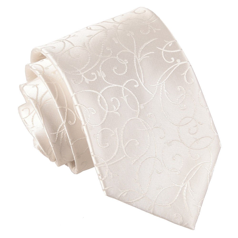 Dqt Men's Ivory Swirl Floral Jacquard Tie - 9Cm Classic Width Necktie - Wedding, Business & Formal