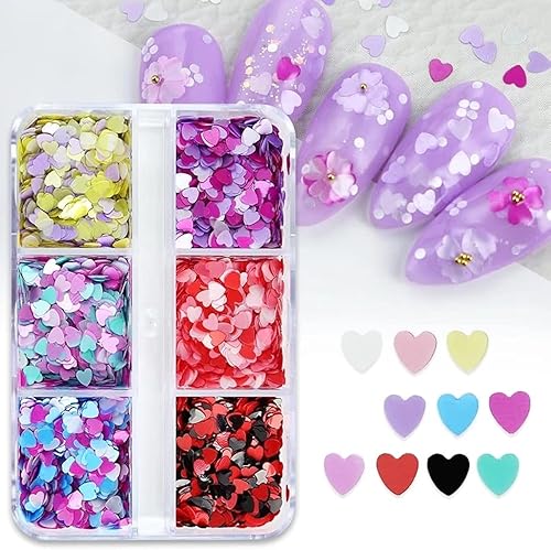 Miniatura 7 de 6Girds - Arte de uñas holográfico con purpurina, lentejuelas rosa y blanco, copos gruesos 3D, mariposa brillante, corazón, flor, arte de uñas, copos