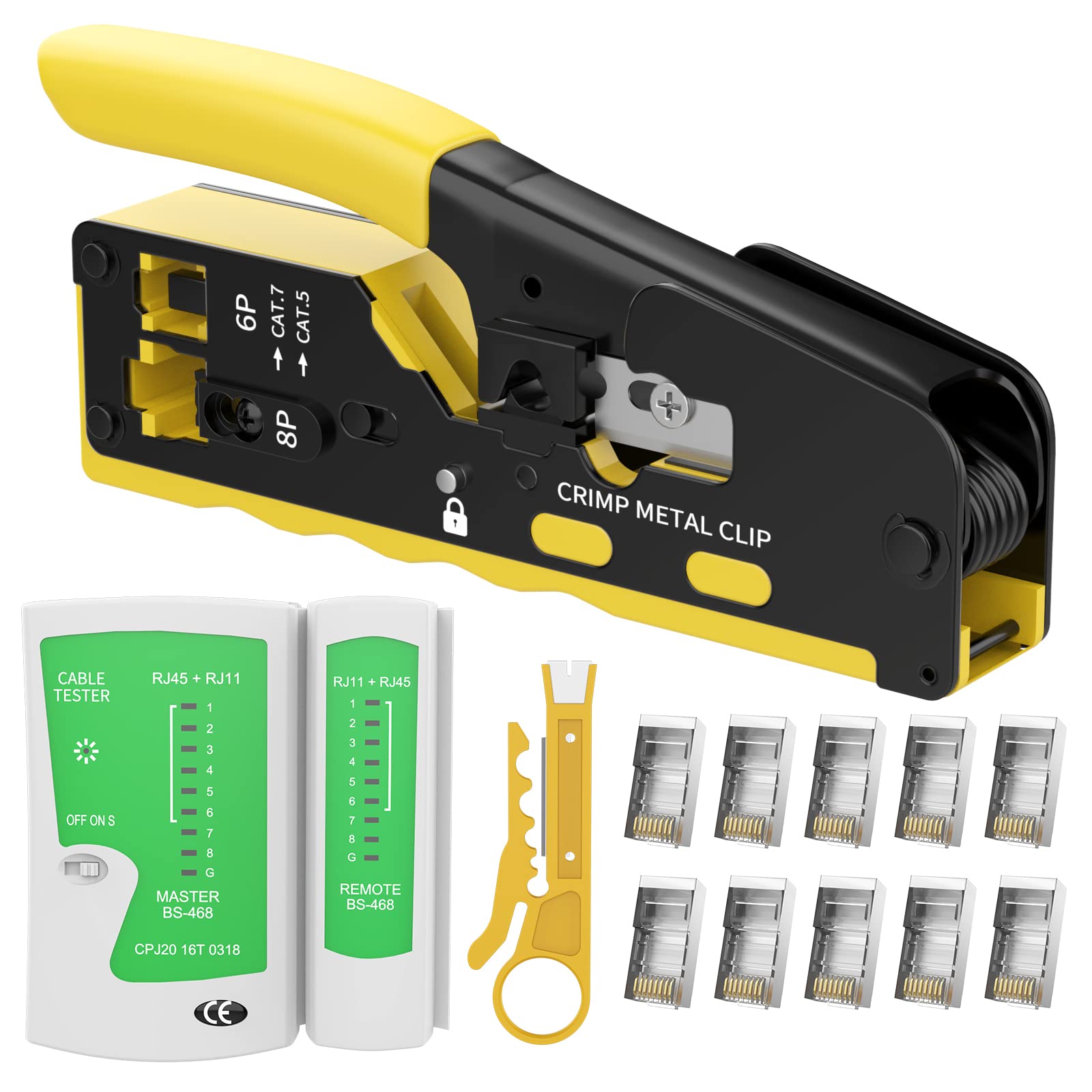 3WOLF Crimper RJ45 Crimp Tool - Wire Stripper Ratcheting Modular Data Cables Wires Cutter Standard Pass Through Connectors Crimping Tool (Crimper)