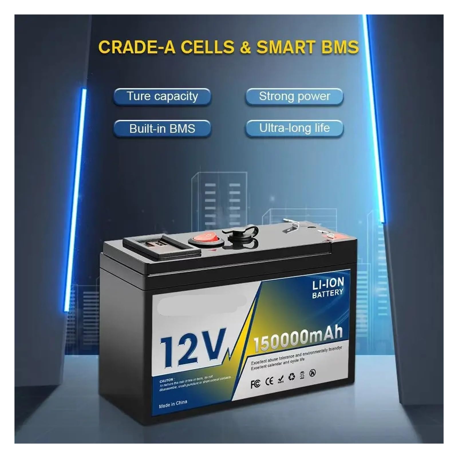 Batteria 12V LiFePO4 ampiamente ricaricabile for alimentazione del pannello solare camper RV(80Ah 1)