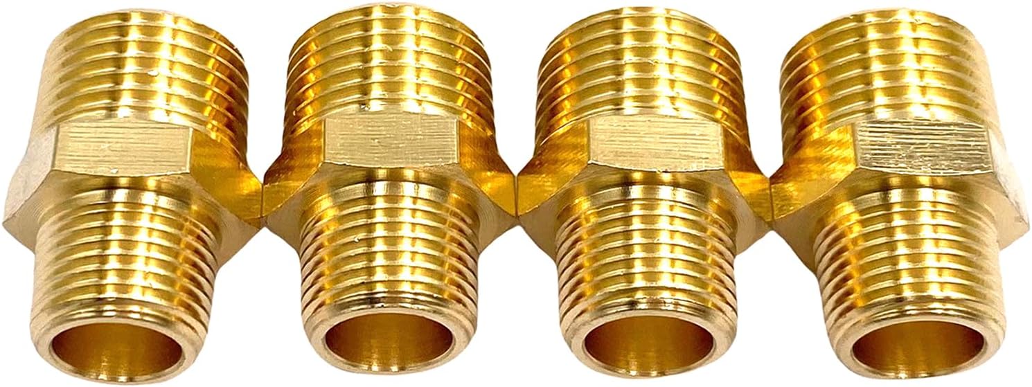 4Pcs 3/8" NPT x 1/2" NPT Male Pipe Hex Nipple,Brass 1/2" NPT Male x 3/8" NPT Male Reducing Hex Nipple Adapters