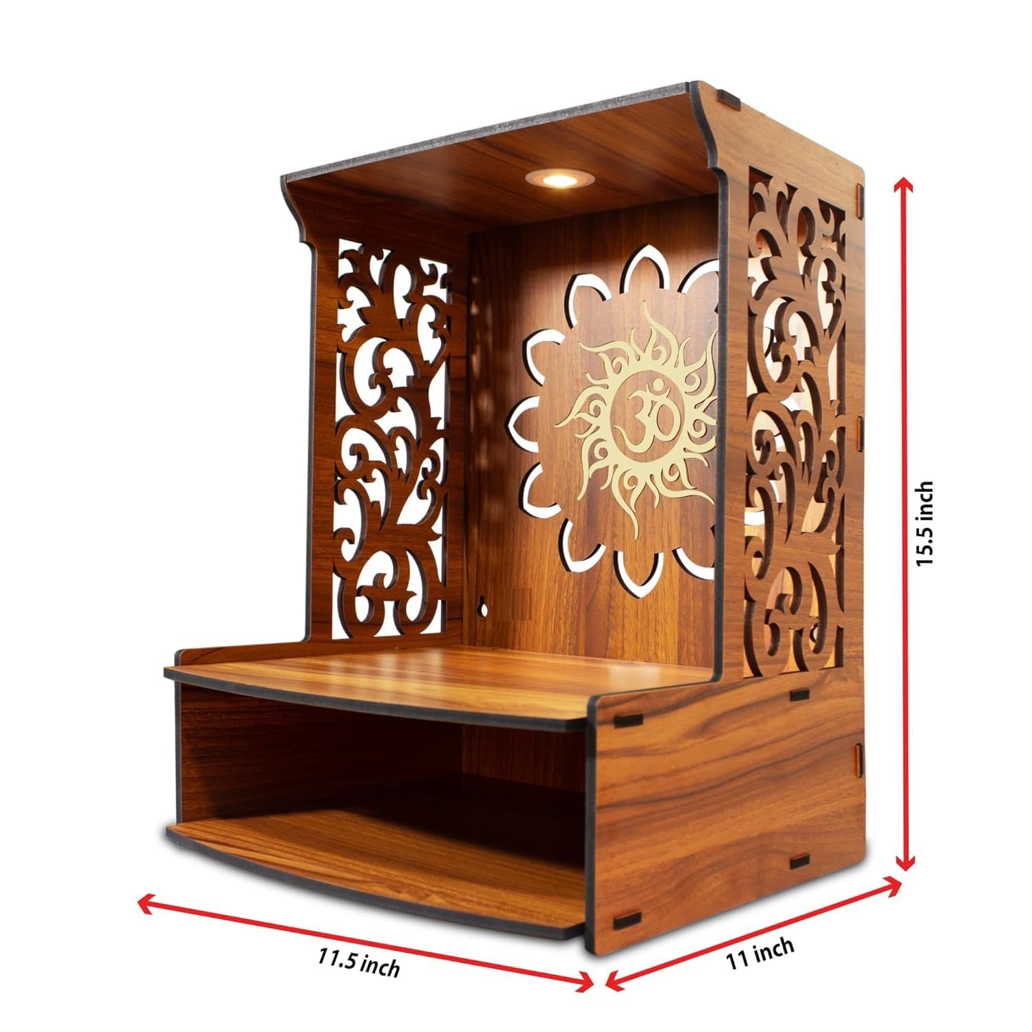 Pooja tempio in legno per la casa Pooja Mandir per casa e ufficio Puja Mandir Diwali regalo Iten articolo religioso (H- 15,5, L- 11,5, W-28 pollici)