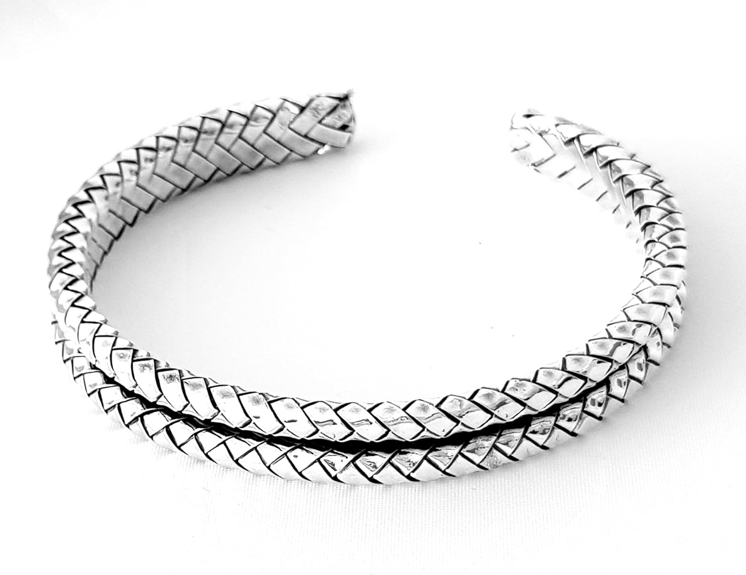 Men's 925 Sterling Silver Bangle Bracelet - Double Row Woven Braided Silver Bangle Bracelet For Men - Image 2