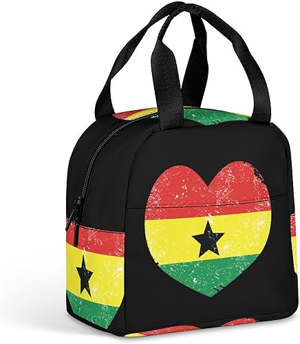 Ghana Retro Heart Flag Lunch Box for Women Men Insulated Lunch Bag Reusable Lunch Tote Bag Lunch Container