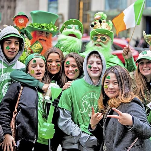 120 PCS Glitter St. Patrick’s Day Tattoos Glitter Shamrock Temporary Tattoos Irish Clover Stickers Sparkle St Patrick’s Day Decor Supplies Party Favors Shiny Tattoos for Face Body Arm Decoration