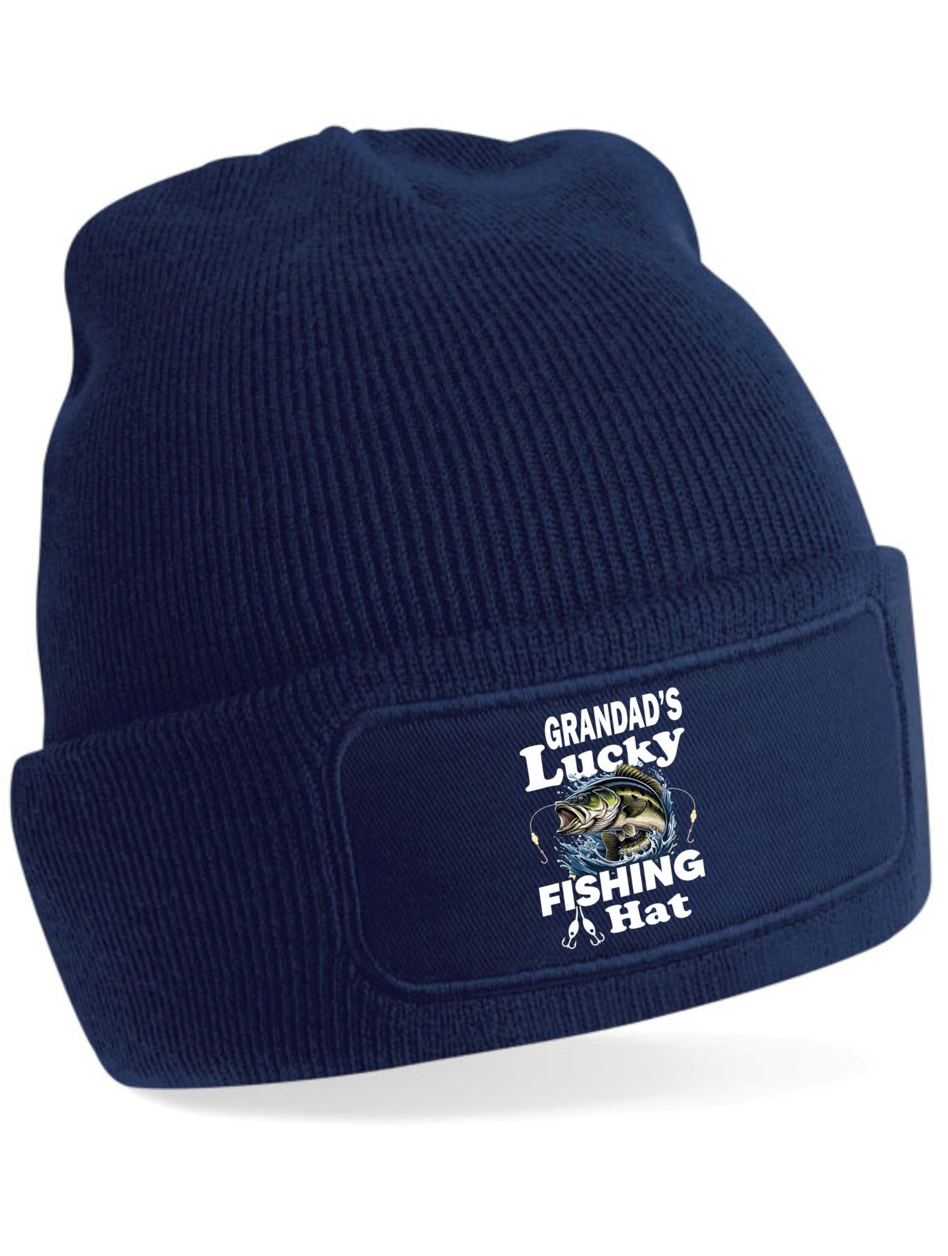 Print4u Women's Blue Grandad's Lucky Fishing Beanie Hat Anglers Gift Father's Day Birthday