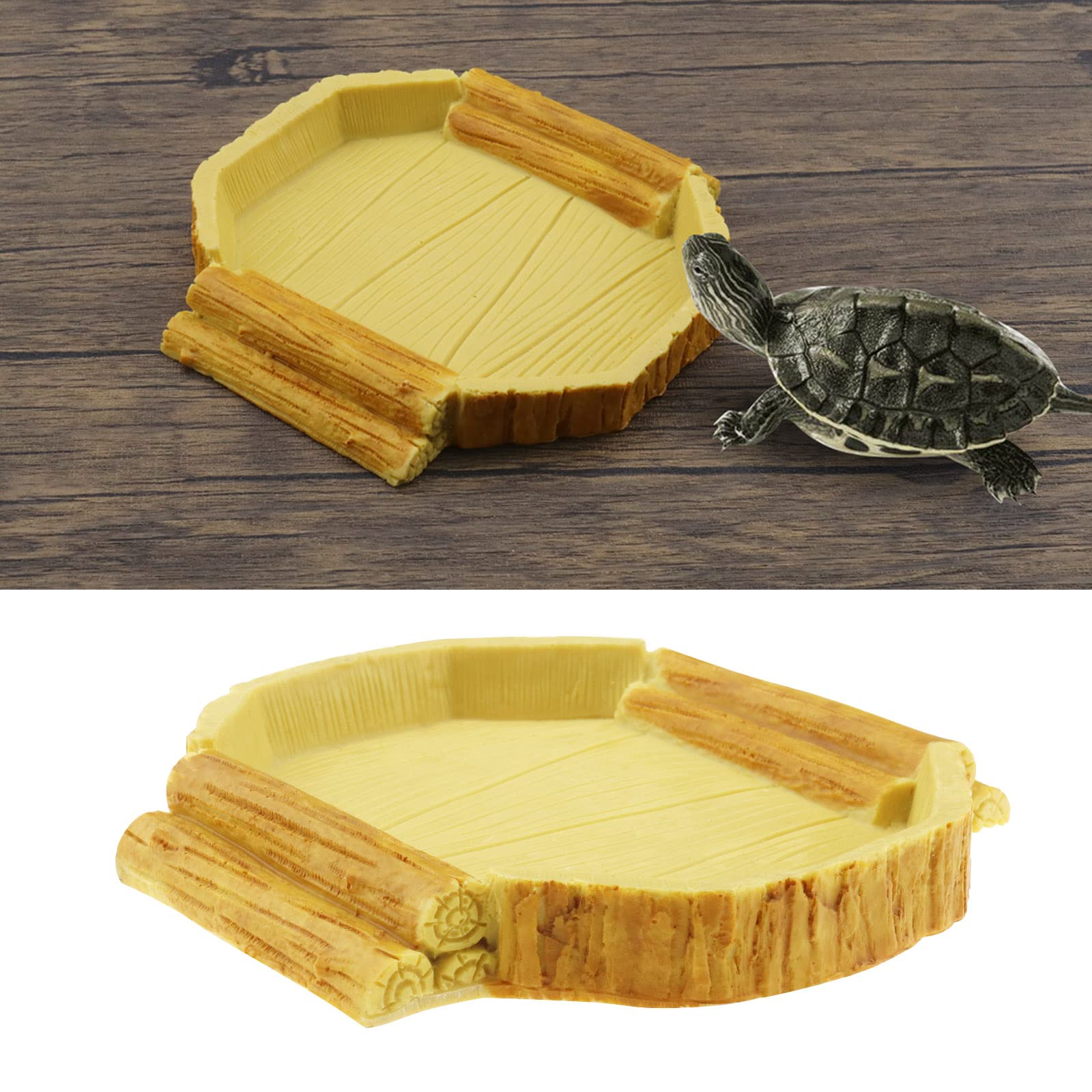 Bol à Eau Plat de Nourriture Dragon Barbu Caméléon Tortue Lézard Gecko Araignée Amphibiens 14.7x14x2cm Résine Jaune