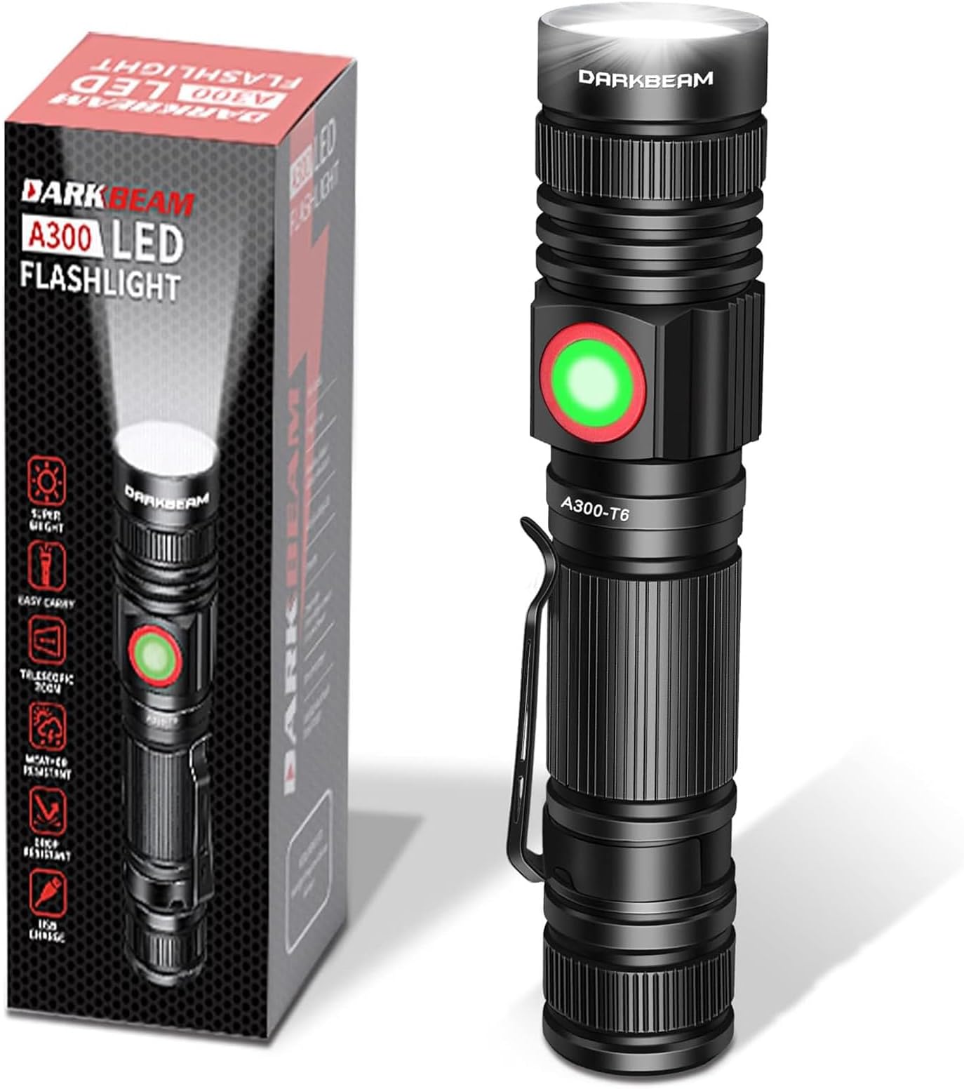 DARKBEAM LED ๆไธญ้ป็ฏ ๅผทๅ 2000 ้ซใซใผใกใณ ๅ
้ปๅผ ใใฑใใใฉใคใ ใบใผใ ๅฏ่ฝ IPX4้ฒๆฐด ใฏใชใใไปใ