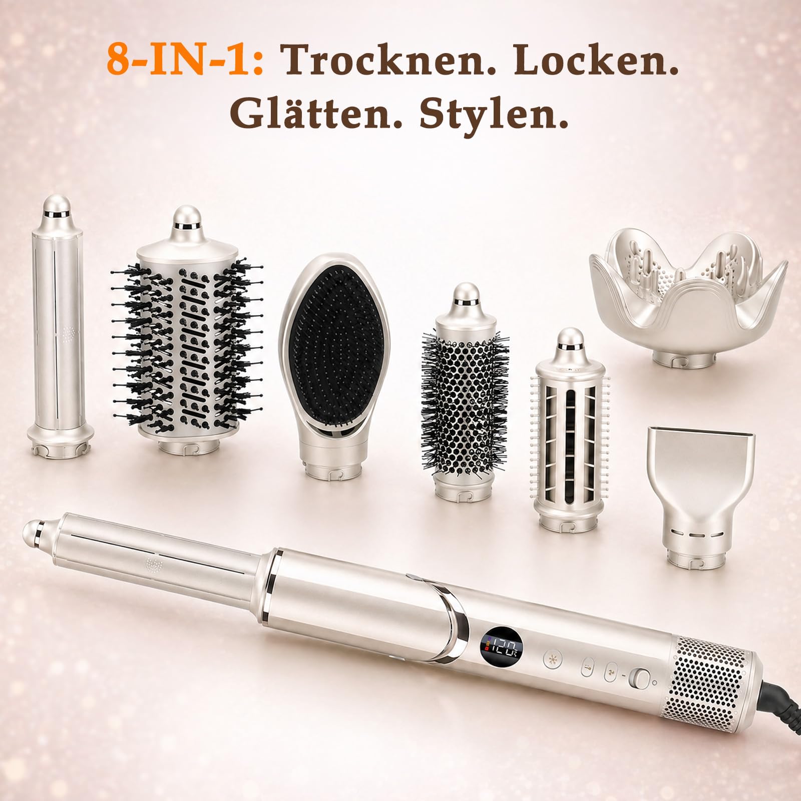 NEW 8 in 1 Hairstyler Set LCD-Display Multistyler 110,000 U/min Airflow Faltbares Kaltluftfunktion Heißluftbürste Schnelles Trocknen Glätten Locken und Volumen mit Ionen Haartrockner