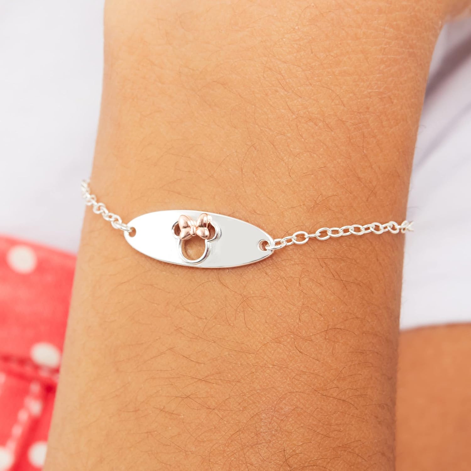 Disney Minnie Mouse Sterling Silver Pink Plated Bracelet, 5.5" + 1" Extender, Officially Licensed