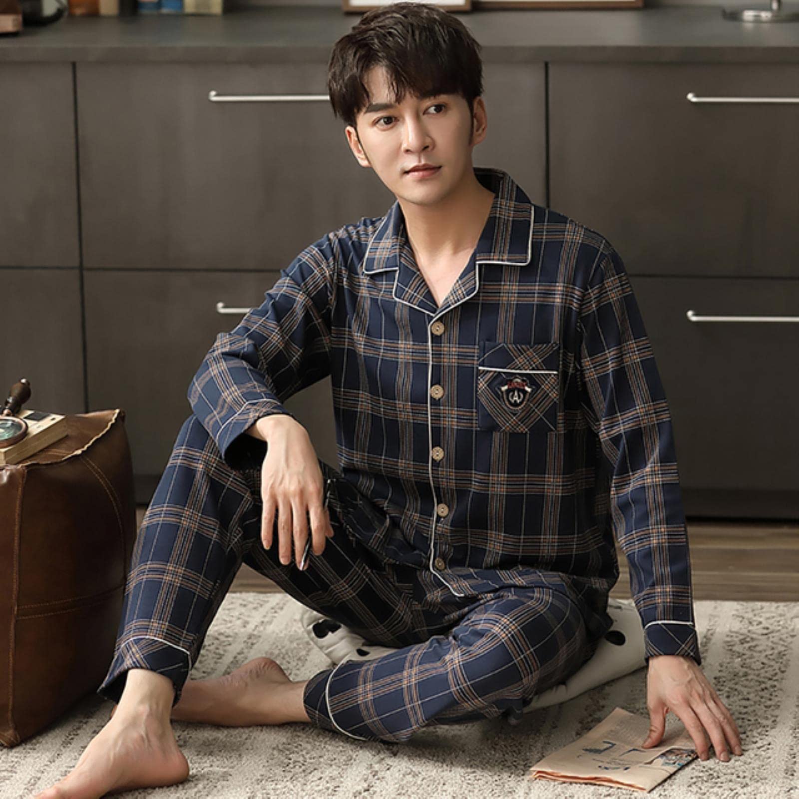 Set di Pigiama in Cotone Maschio Autunno Inverno 4XL per Abbigliamento da Sonno più Dimensioni per la Moda per Pigiama da Pigiama Set di Pigiami da Pigiama
