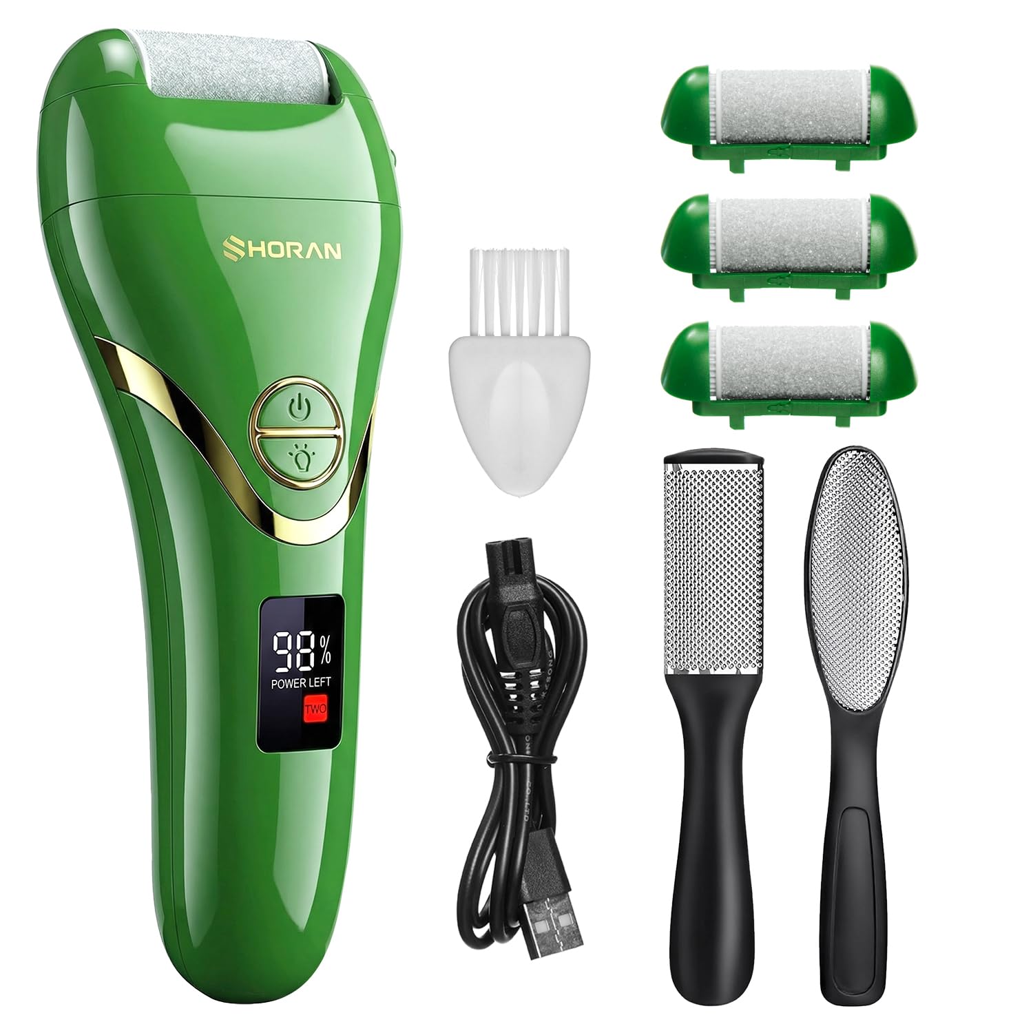 SHORAN Pedicure Elettrico Professionale Piedi, Rimuovi Duroni e Calli Piedi Rimozione Ricaricabile per Eliminare Gratta Togli Leviga Cura Pelle morta e Talloni screpolati, con 3 Rulli e 2 Raspa Piedi