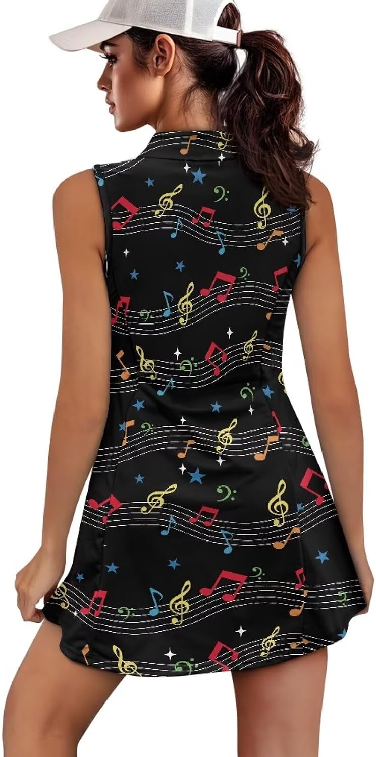 Biyejit Tennis Dresses for Women, Athletic Dress with Shorts 2 Pockets Zip Up Polo Sleeveless Golf Workout Dress XS-2XL