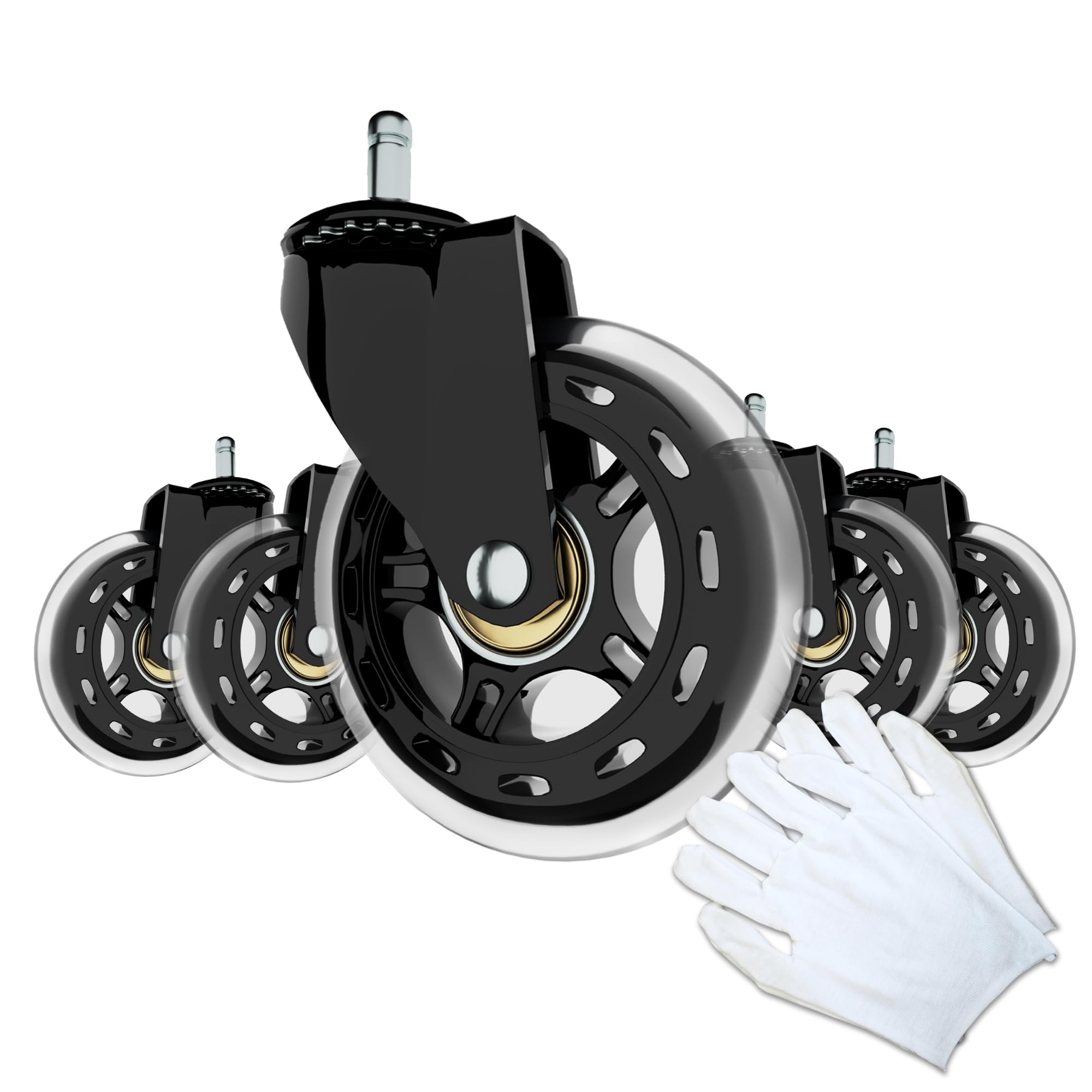 ORZAC® Ruedas Silla Oficina | Ruedas de Silicona para Sillas de Oficina, Paquete de 5 Ruedas, Silenciosas y Sin Marcas + un par de guantes (RUEDAS 11/22mm)