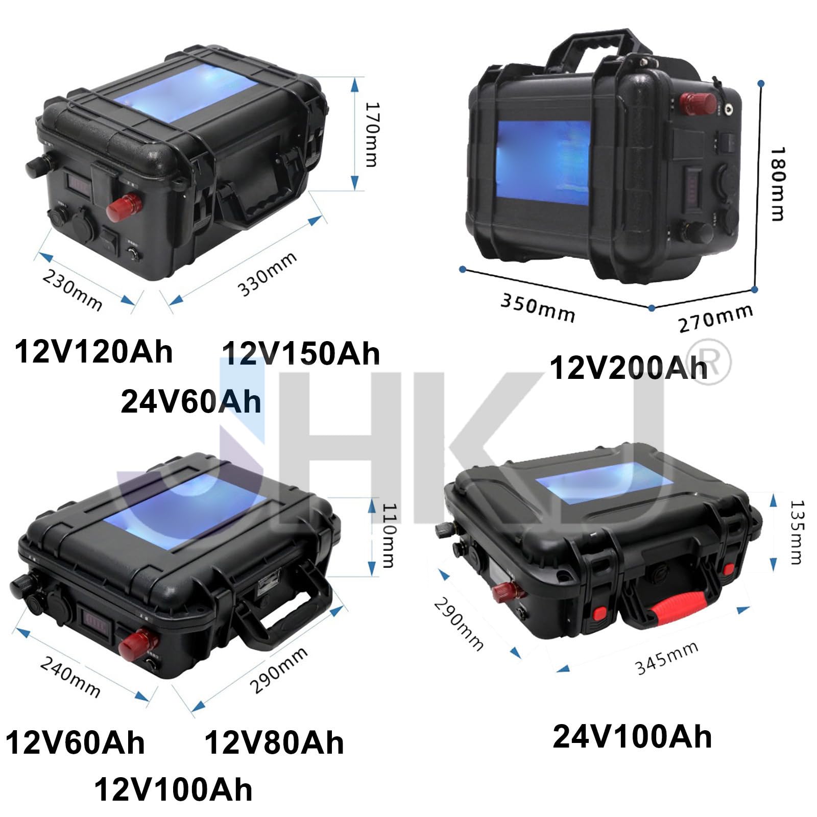 Batteria al Litio 12V 60Ah 80Ah 100Ah 120Ah 150Ah 200Ah Batteria per propulsore da Esterno 24V 60Ah 100Ah Batterie per Barche da Pesca con Caricabatterie