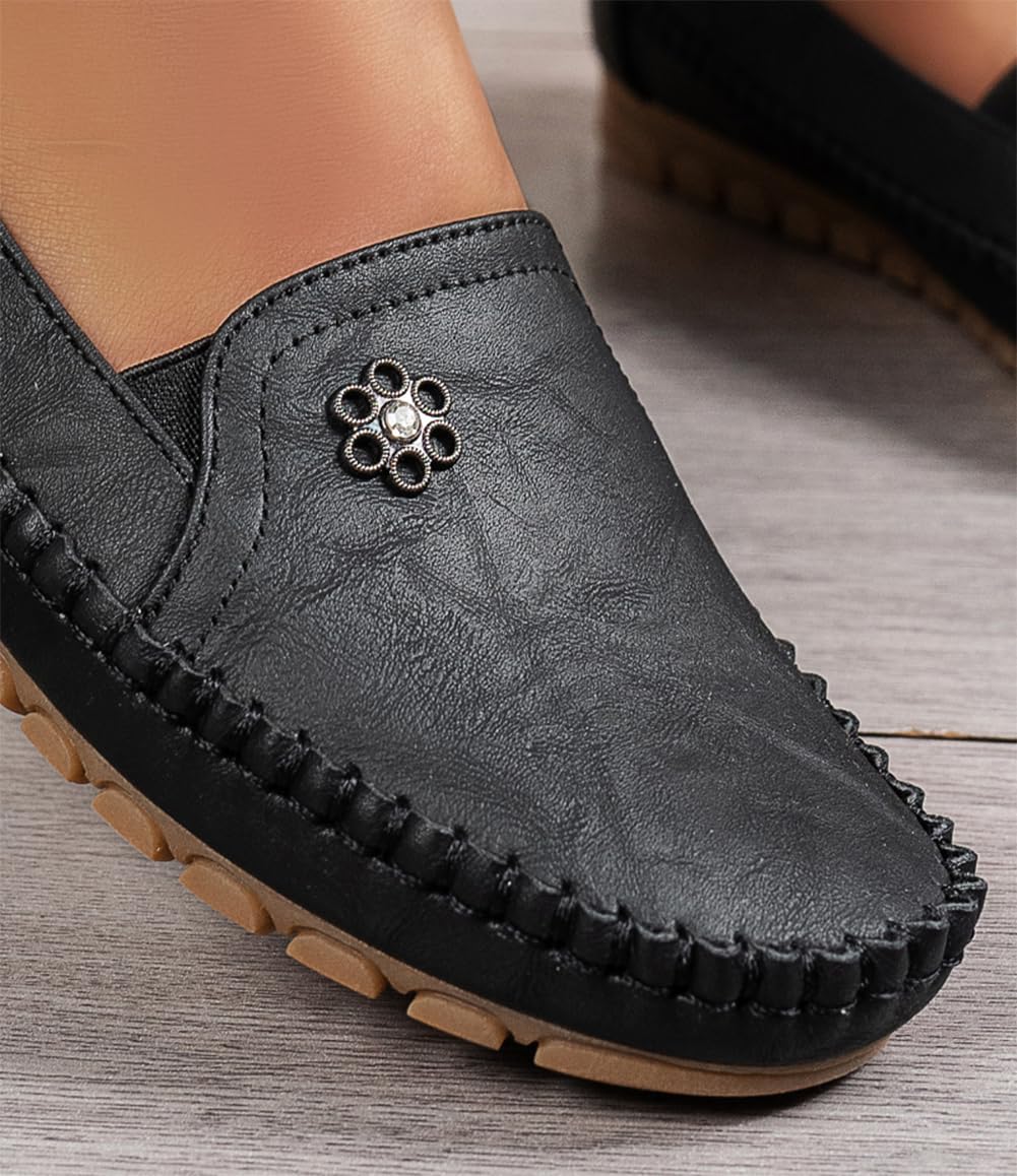 Orthopädische Damen-Ledermokassins, leichte Flache Loafer im Vintage-Stil, Bequeme Freizeitschuhe für Büro und Freizeit