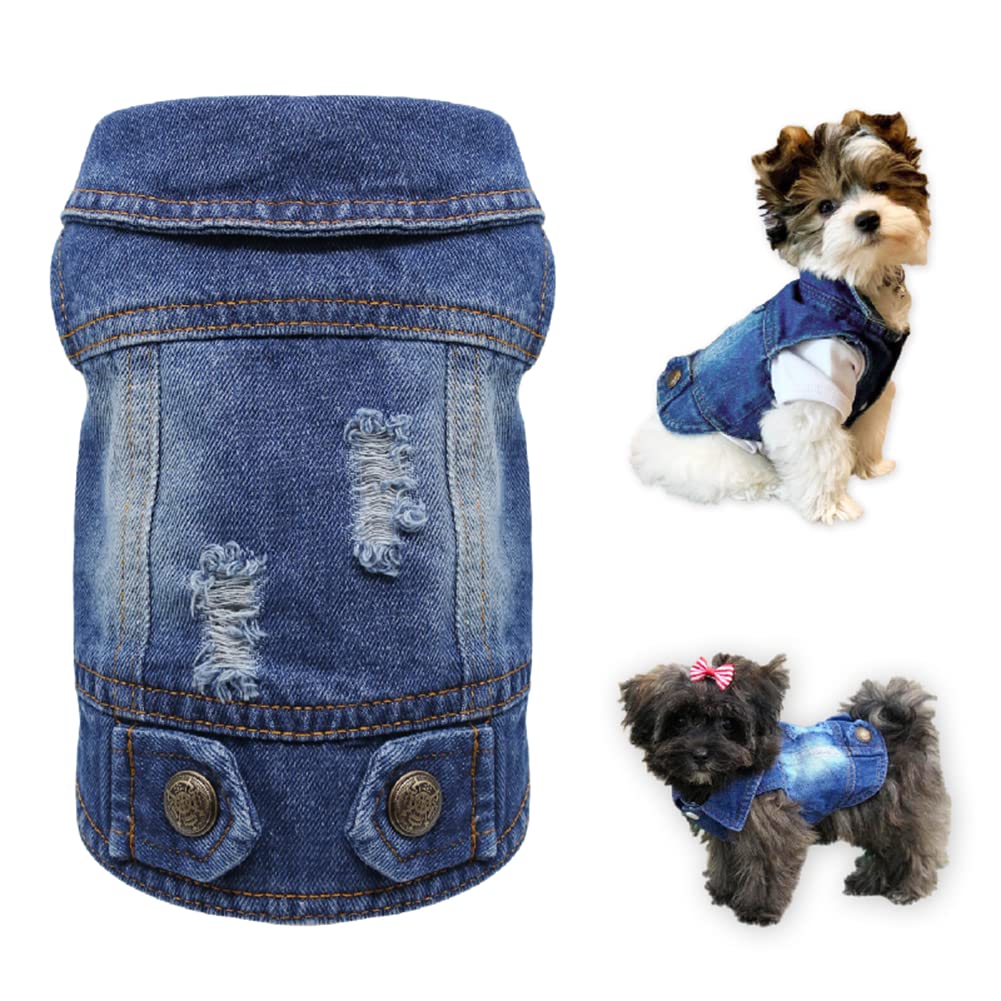 Cool Dog Jean Jacket for Small Medium Dogs Cats, Blue Denim Coat Costume Cute Girl Boy Dog Puppy Clothes, Lapel Vests Classic Comfort Pets Apparel, X-Large