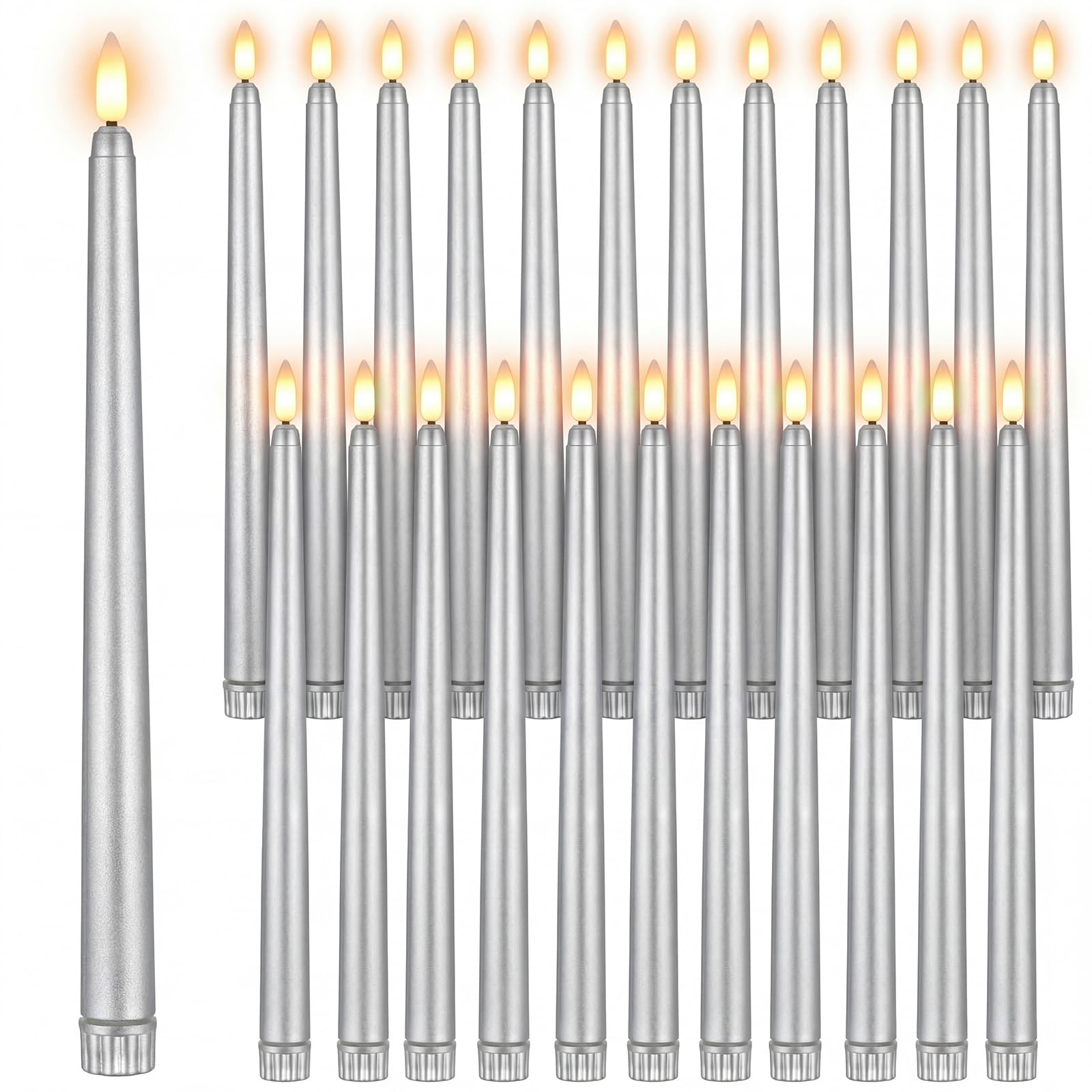 Macarrie 24 Packs Flameless Taper Candles Battery LED 11",Silver
