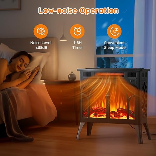 Miniatura 7 de Rintuf Calentador eléctrico de chimenea, estufa infrarroja de 1500 W con llama realista 3D, calentador eléctrico independiente de 5100 BTU con