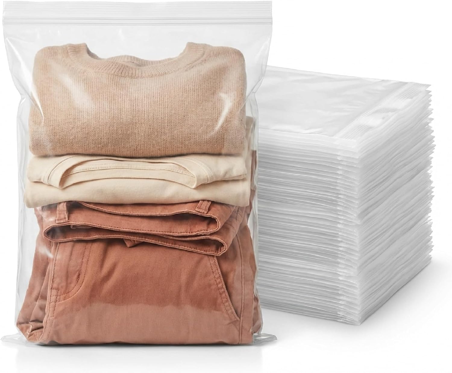 60 Pack Large 5 Gallon Zippered Plastic Storage Bags - 18x24 Inches, 2.36 mil Thick, Clear Reclosable Freezer Bags for Clothes, Travel, Moving & Storage, BPA-Free