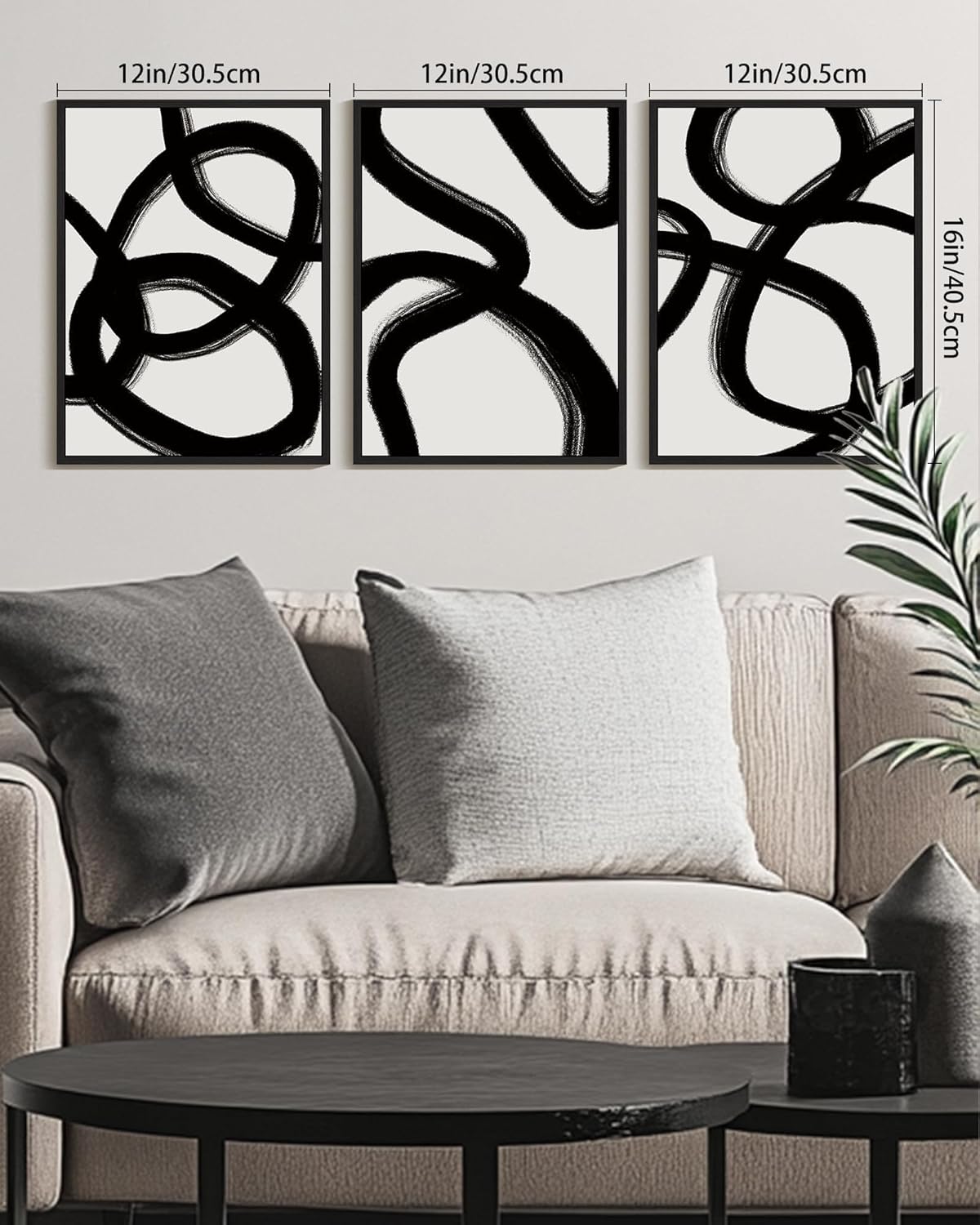 KUVIOKE Black and White Abstract Framed Wall Art Ink Wash Minimalist Lines Painting Artwork for Bedroom Hallway 12x16in (Black Framed)