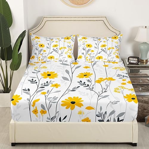 Miniatura 8 de Juego de ropa de cama de flores de acuarela, sábanas de teñido anudado arcoíris, arte de tinta colorida, sábana bajera ajustable floral bohemio,