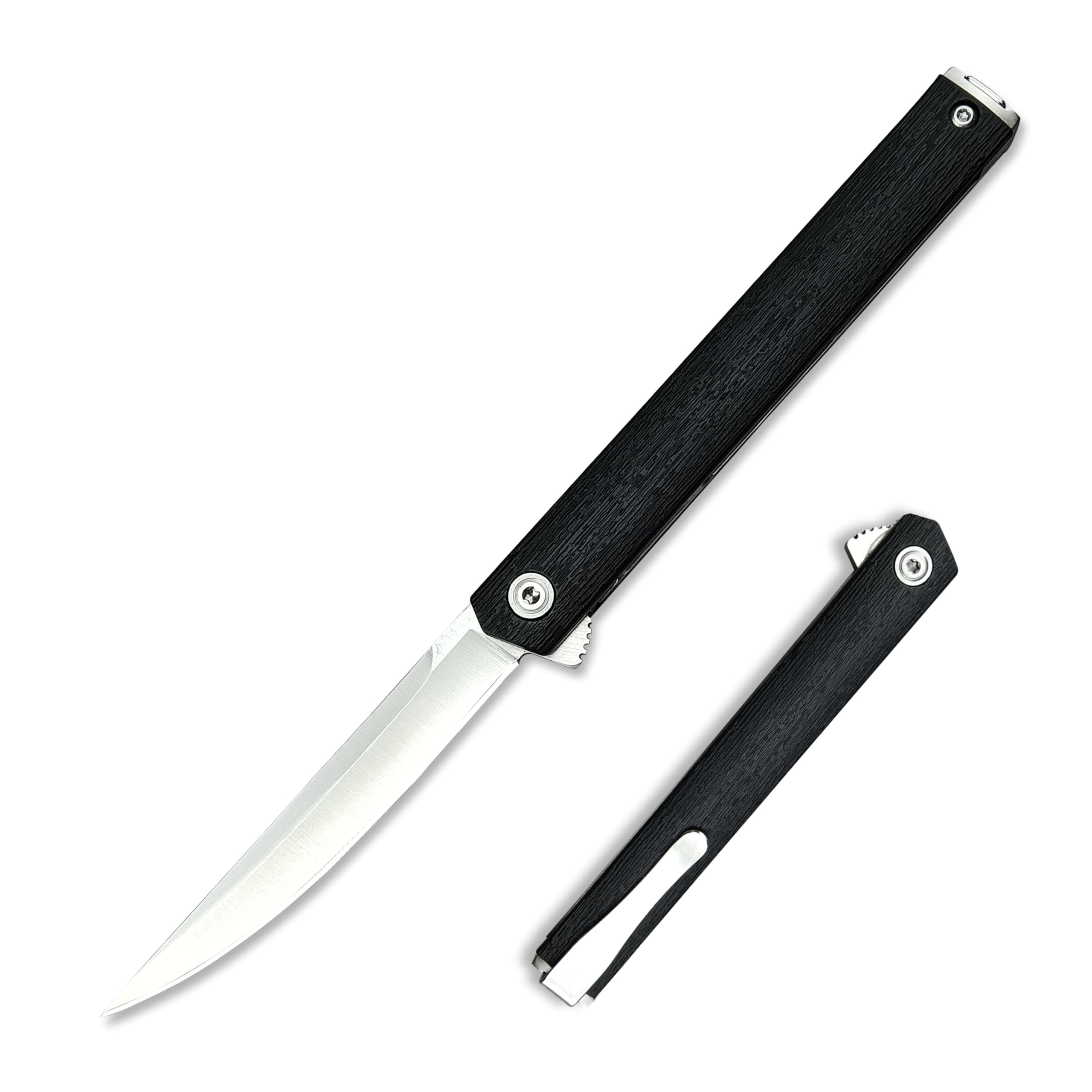 7.76in CEO Flipper Pocket Folding Knife, Liner Lock Knife Gentleman's Knife with Pocket Clip, 8Cr13Mov Steel Blade and Nylon Glass Fibre Handle，Camping EDC for Men(silver blade)