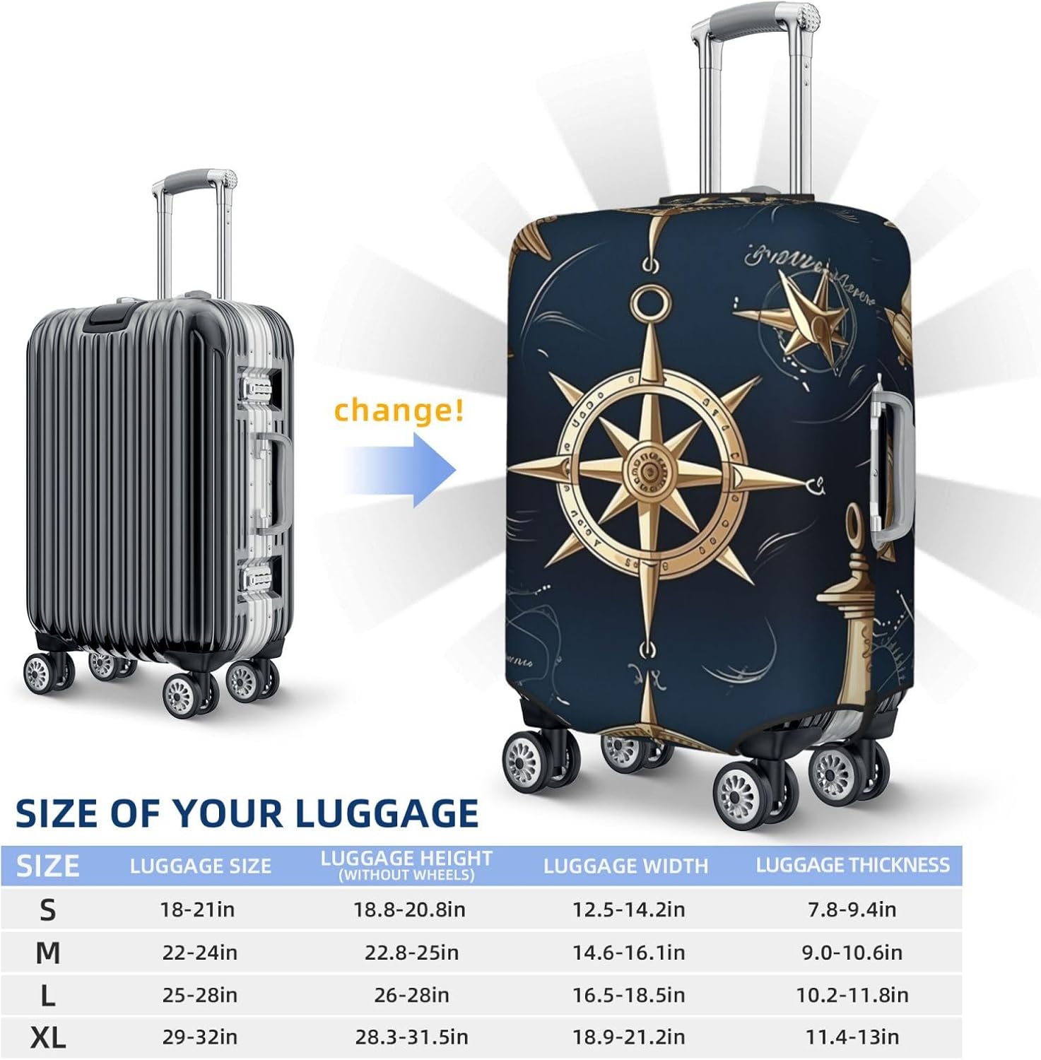 Sailling Compass Luggage covers for Suitcase Nautical Sailboat Travel Suitcase Protector Anti Scratch Suitcase Cover Fit 29-32 inch