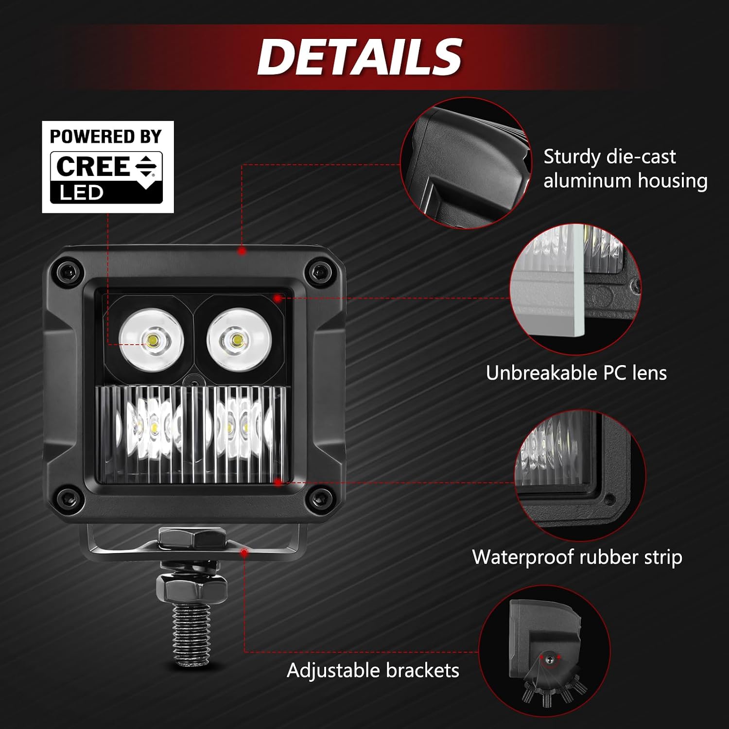 LED Cubes 3 Inch Light LED Pods CREE Offroad Square Driving Work Lights Waterproof Ditch Lights Combo Reverse Pod Light Cube for Truck Pickup ATV UTV SUV Wrangler Boat