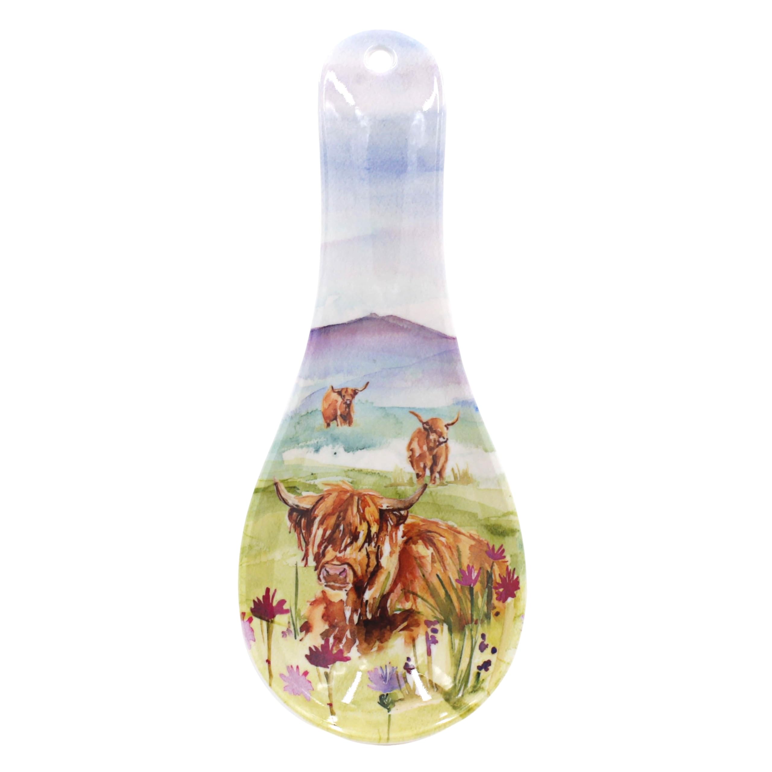 The Leonardo Collection Jennifer Rose Gallery Highland Cow Spoon Rest | Ceramic Kitchen Utensil Holder | Decorative Highland Cow Design Home Accessory | Perfect Gift for Animal Lovers