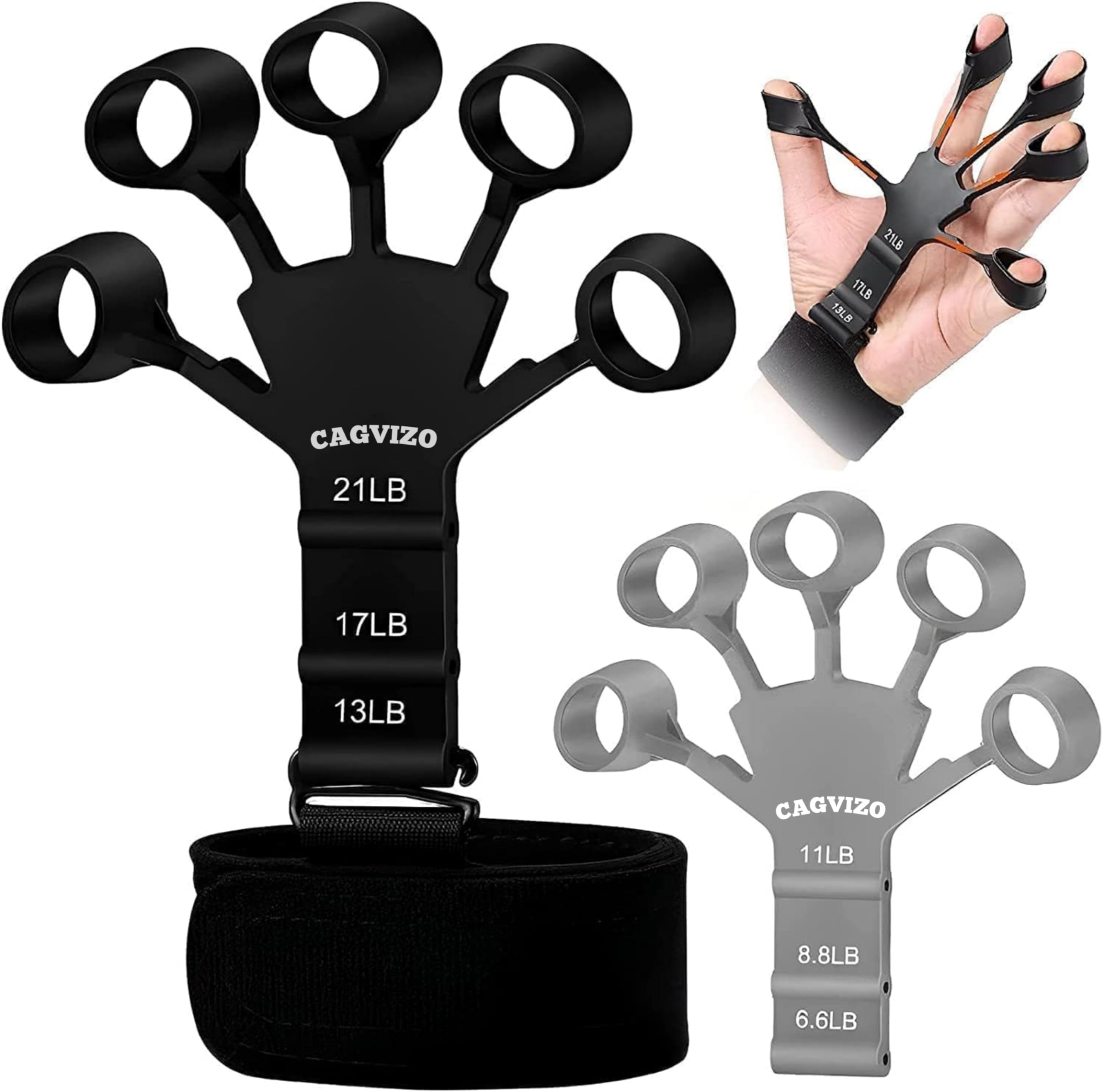 CAGVIZO New Hand Grip Strengthener 2 Pcs Adjustable Finger Exerciser and Finger Stretcher Grip Strength Trainer for Hand Therapy, Rock Climbing - Relieve Pain for Arthritis, Carpal Tunnel.( GREY AND BLACK) (B0CV42SD3Y) Amazon Price History, Amazon Price Tracker