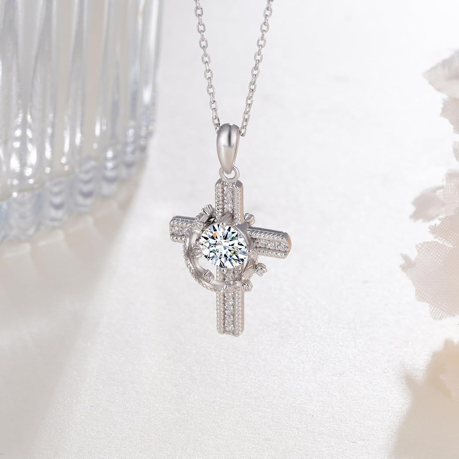 Cross Moissanite Necklace 925 Sterling Silver Moissanites Necklace for Women Cross Pendant with Moissanite Stone Jewelry Gifts for Women - Image 3