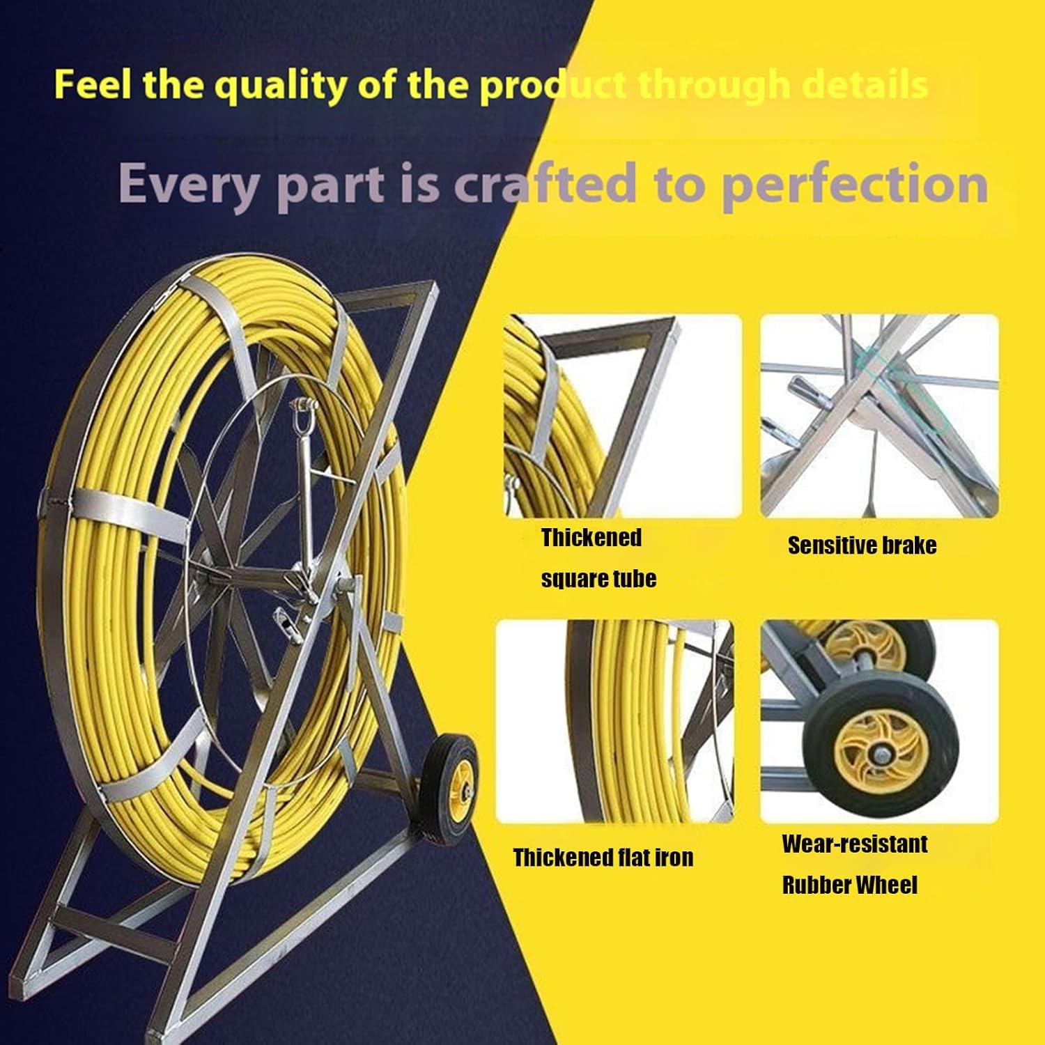 100M Electrical Wire Puller, Freeze Protection Fish Tape Wire Puller with Brake Handle Strong Penetration Suitable for Pipelines,Cable Tray,Monitoring System
