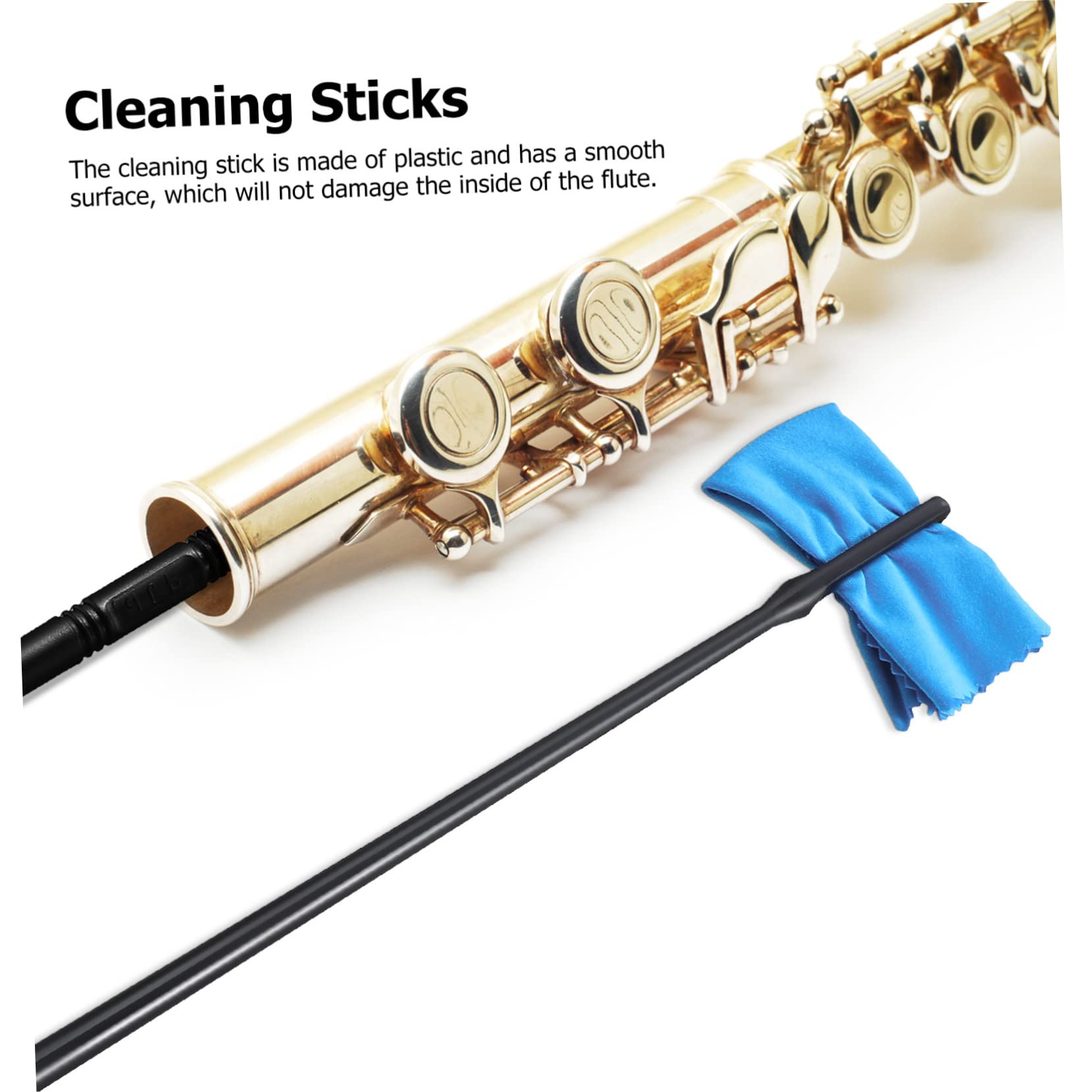 Toddmomy Flute Cleaning Kit 2 Pcs Plastic Cleaning Sticks 4 Flute Polishing Cloths