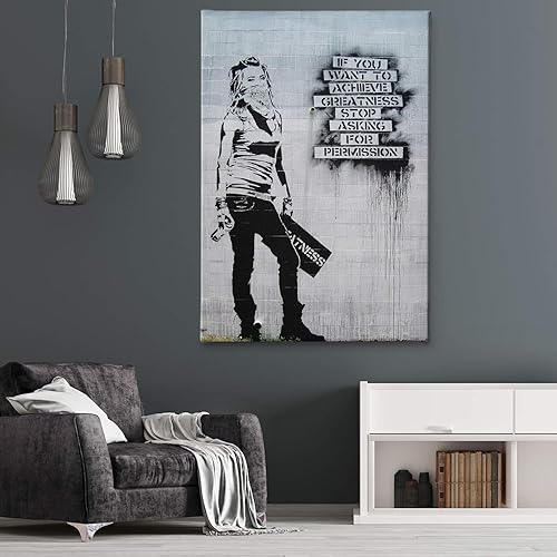 Miniatura 9 de Banksy - Achieve Greatness - Arte de pared en lienzo para decoración del hogar (30 x 45 pulgadas, envoltura de galería)