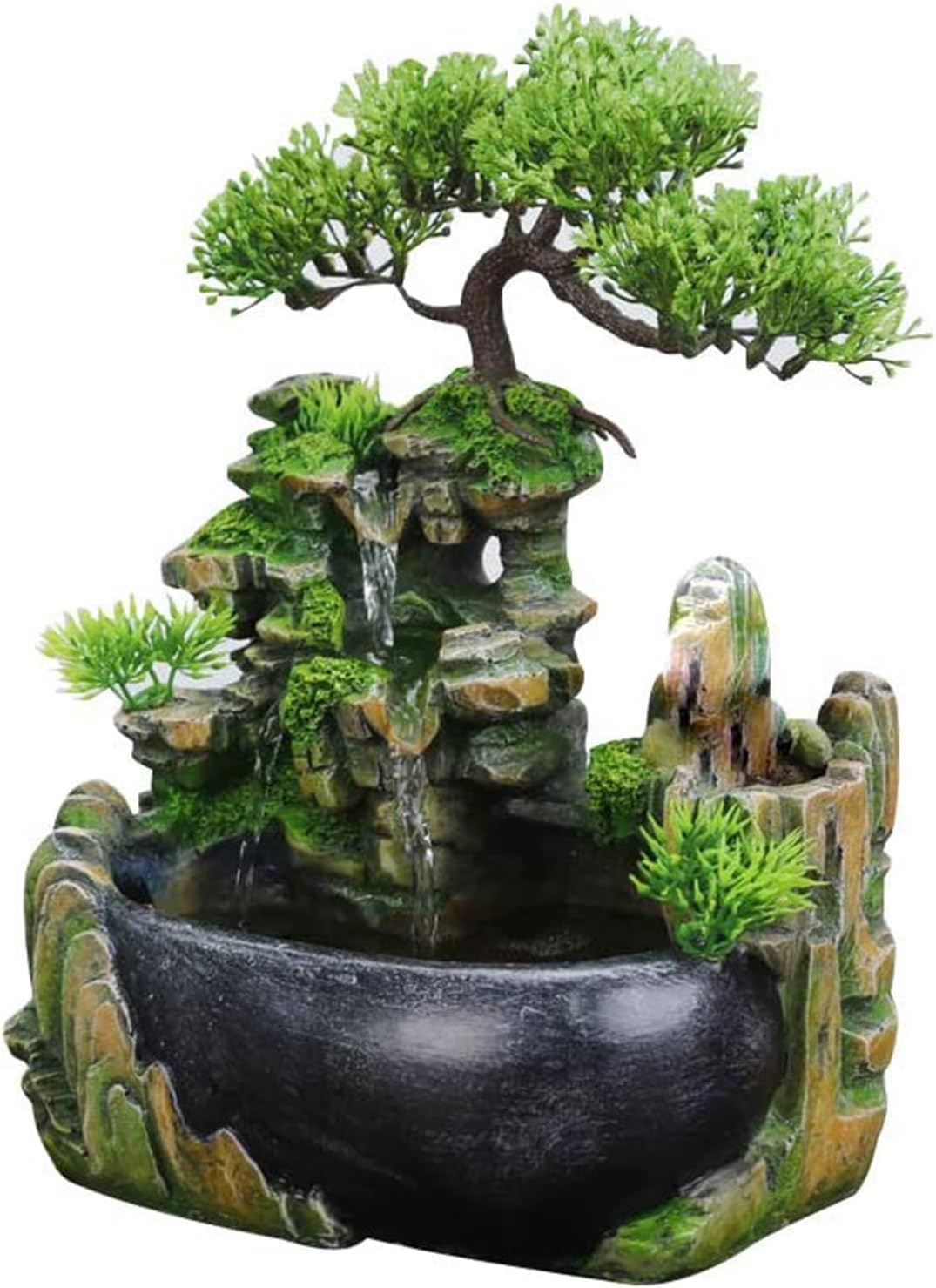 11 in Bonsai-Style Tabletop Water Fountain,Resin Rockery Tabletop Waterfall Fountain,Small Tabletop Rockery Water Fountain for Home Office Bedroom Decoration Meditation Relaxation