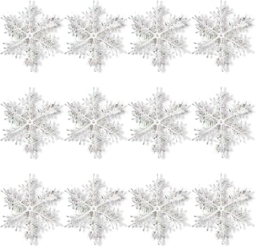GLADFRESIT 30 Pcs Artificial Snowflake Ornaments Christmas Decorative Enhance Festive Atmosphere Plastic Snowflakes Beautiful and Reusable Holiday Decor for Trees and Windows