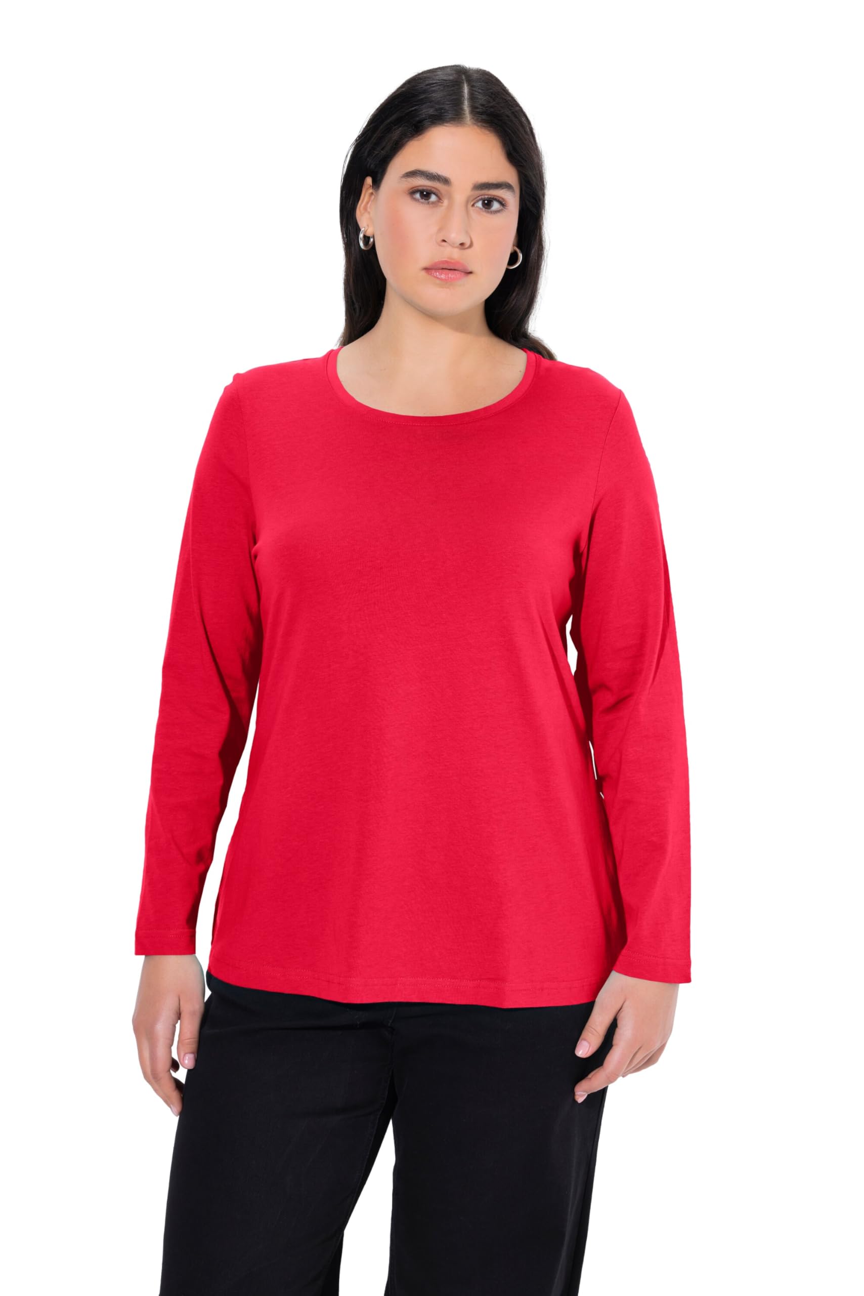 Ulla Popken Womenswear Plus Size Curvy Oversize Slim Fit Long Sleeve Cotton Tee Red 58+ 646801 57-58+