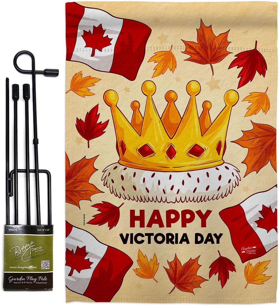 Canada Provinces Happy Victoria Day Burlap Garden Flag Set with Stand Regional Canadian Territories Region Country Particular Area Small Gift Yard House Banner Double-Sided Made In USA 13 X 18.5