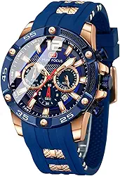 Relógio masculino moda original esportivo impermeável de quartzo cronógrafo azul classico de silicone relógios