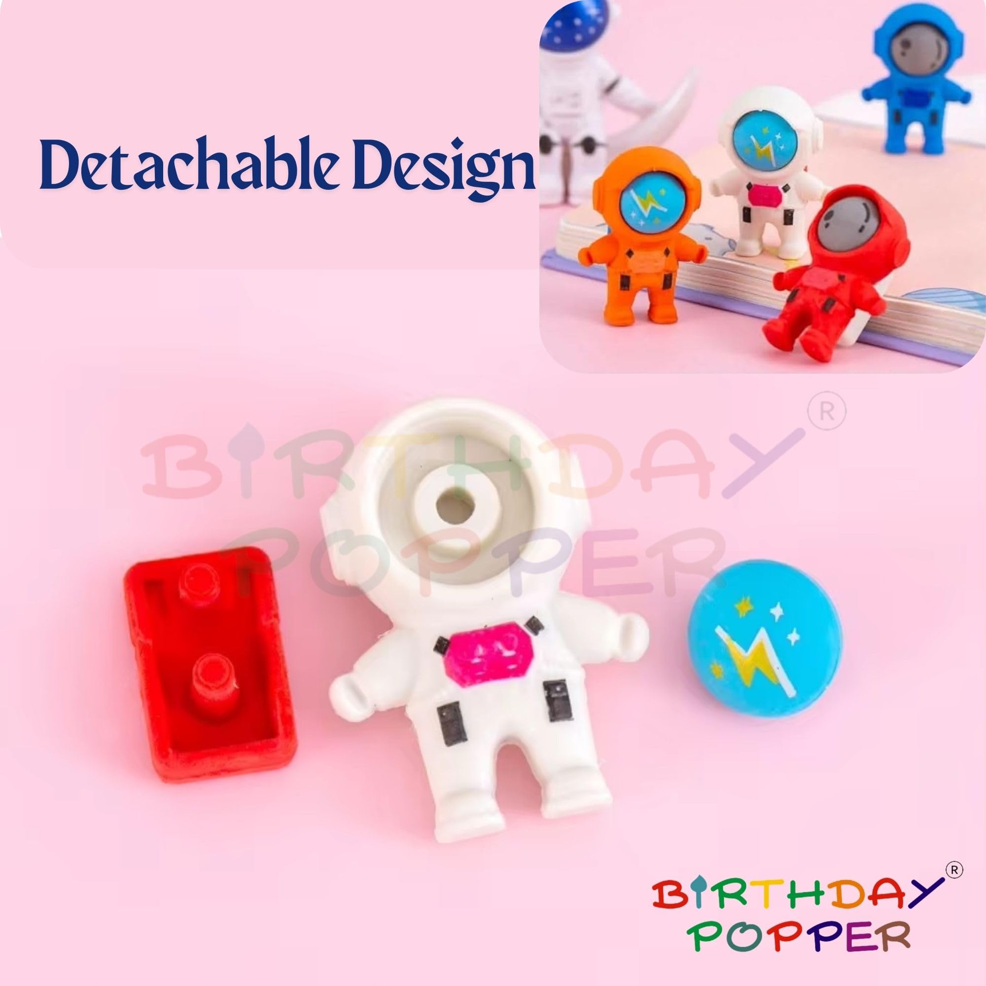 Birthday Popper 36 Pcs 3D Astronaut Shaped Erasers as Birthday Return Gifts for Kids | Outer Space Take Apart Puzzle Erasers, Spaceman Pencil Erasers Classroom Rewards & School Supplies - Image 6 thumbnail