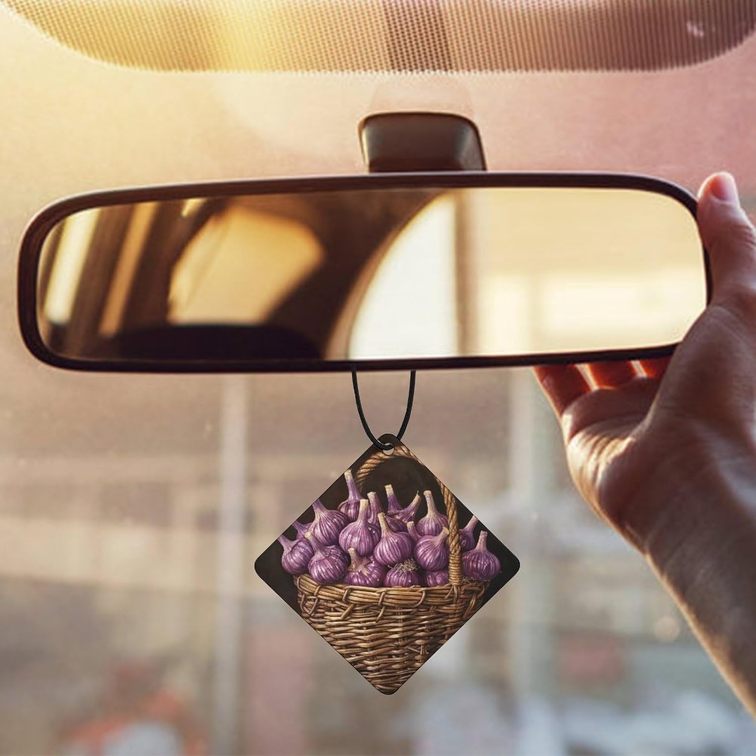 5 Pcs Car Air Fresheners Hanging Air Freshener Garlic in Flower Basket Hanging Scented Cards Fragrance Scented Cards for Car Car Aromatherapy Tablets for Car image 5