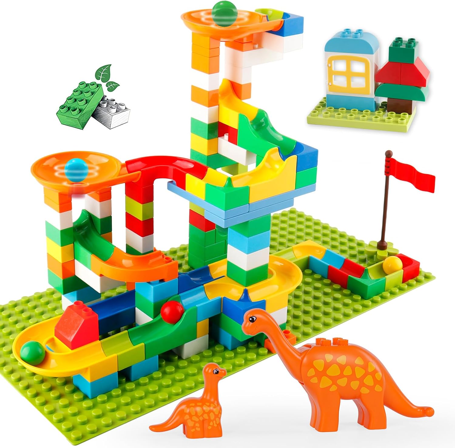 Klobroz Marble Run Building Blocks, 145 PCS Classic Big Blocks STEM Toy Bricks Set Kids Race Track Compatible with All Major Brands Bulk Bricks Set for Boys Girls Toddler Age 3,4,5,6,7,8+