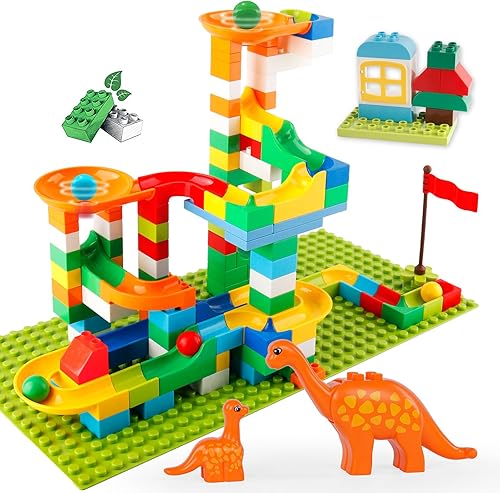 Bloques de construcción Marble Run, juego de 145 piezas de bloques grandes clásicos STEM de ladrillos de juguete para niños compatibles con todas