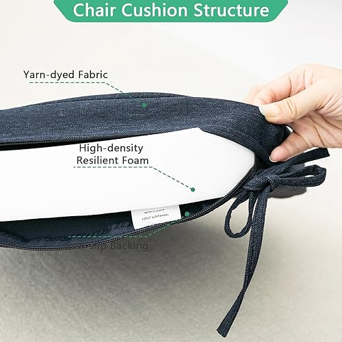Miniatura 3 de Helios&Hestia Cojines para sillas de comedor de interior con lazos para cocina, cojines de asiento para exteriores con funda extraíble, parte