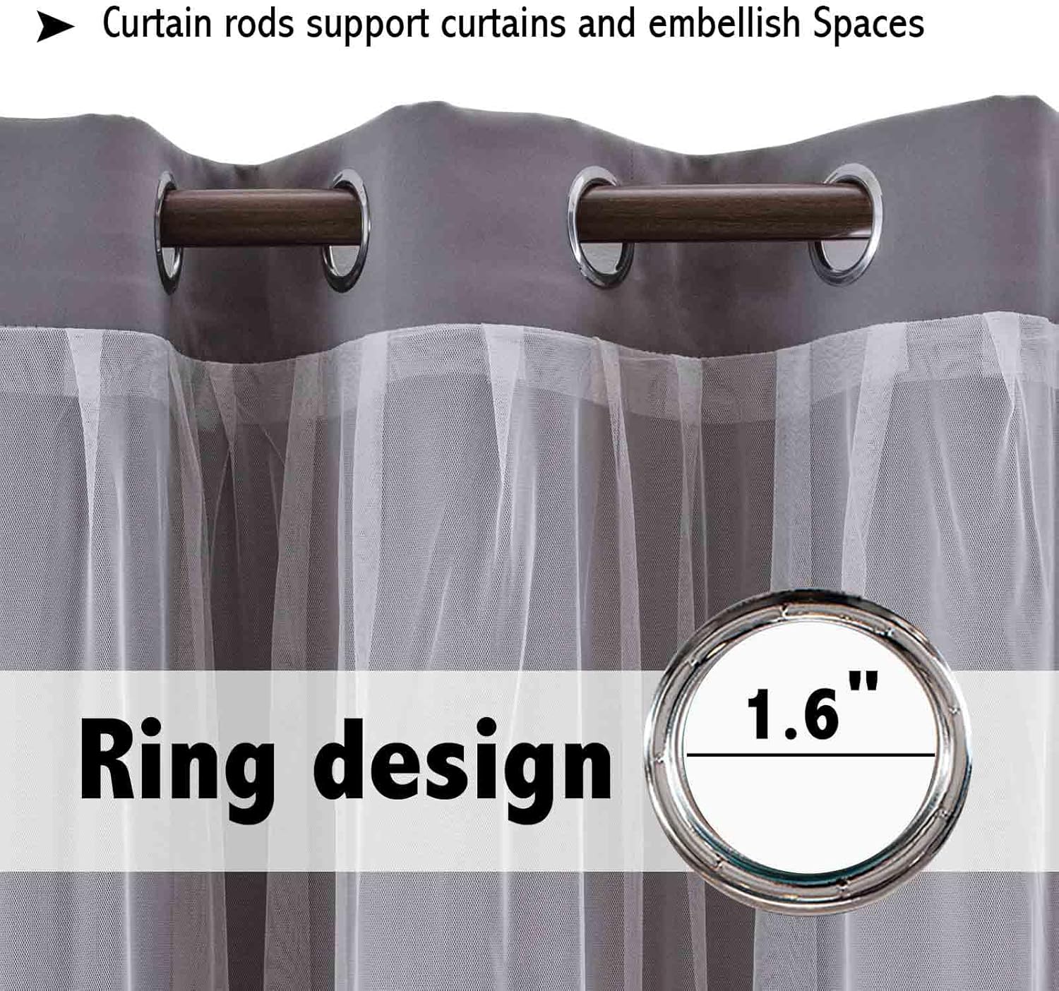 indistar Home Blackout Curtains Double Layer Solid Sheer Grommet Top Window Curtain Panel Pair, 52Wx84L,Grey